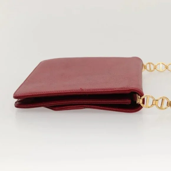 Christian Dior Shoulder Bag Leather Gold Red Auth